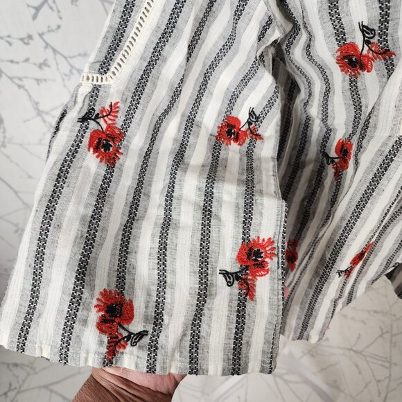Fate White Stripe Floral Embroidered Bell Sleeve Blouse - Picture 3 of 8
